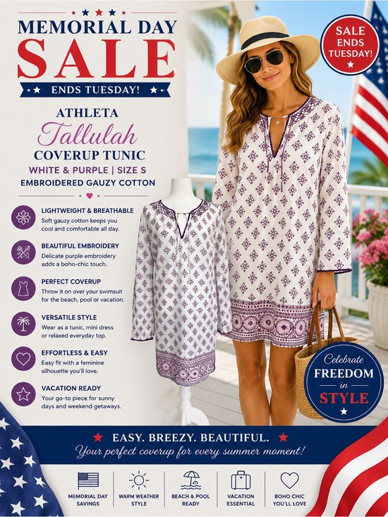 Athleta Other - Athleta Tallulah Beach Cover Up Tunic White Purple Embroidered Gauze Boho Size S
